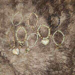 Elegant Pearl and Gold Charm Bracelet Set